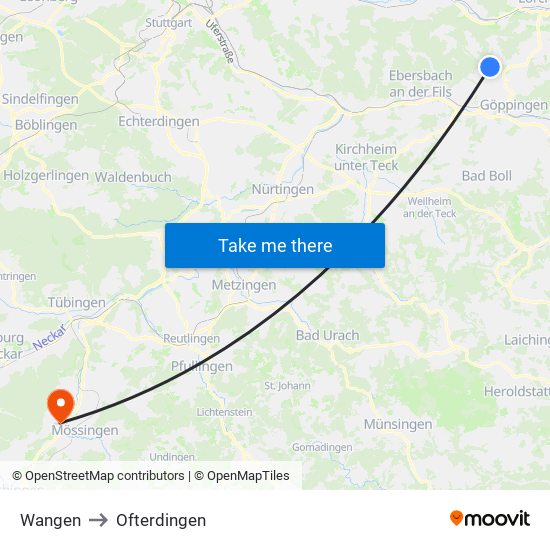 Wangen to Ofterdingen map