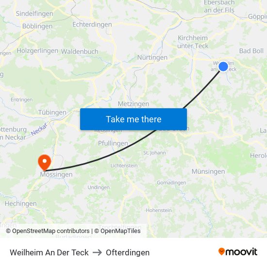 Weilheim An Der Teck to Ofterdingen map
