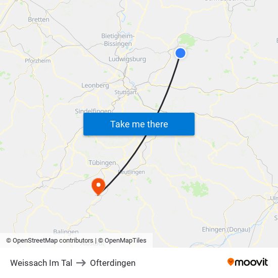 Weissach Im Tal to Ofterdingen map