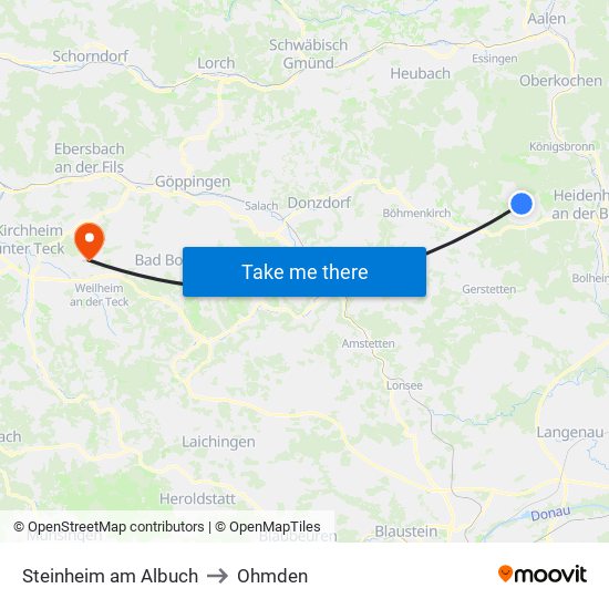 Steinheim am Albuch to Ohmden map