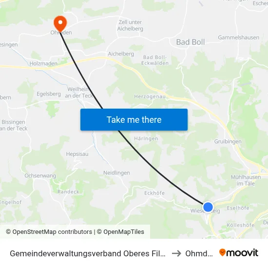 Gemeindeverwaltungsverband Oberes Filstal to Ohmden map