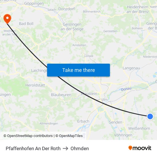 Pfaffenhofen An Der Roth to Ohmden map