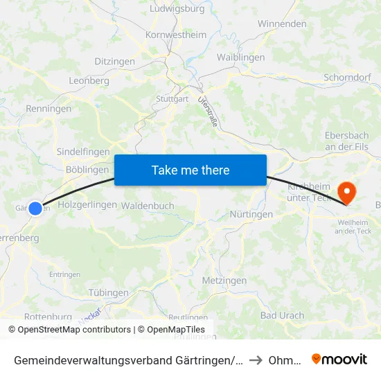 Gemeindeverwaltungsverband Gärtringen/Ehningen to Ohmden map