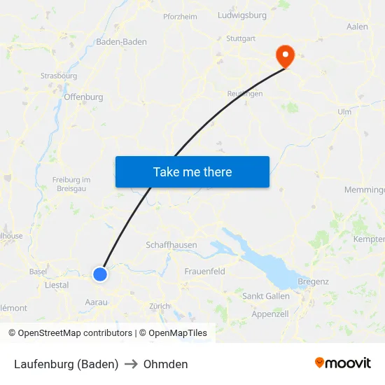 Laufenburg (Baden) to Ohmden map