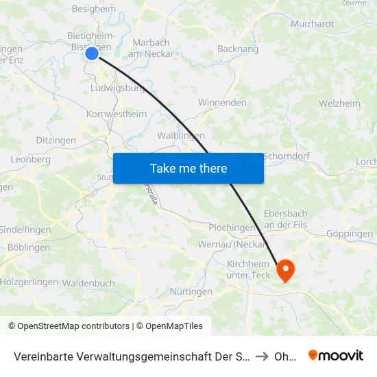 Vereinbarte Verwaltungsgemeinschaft Der Stadt Bietigheim-Bissingen to Ohmden map