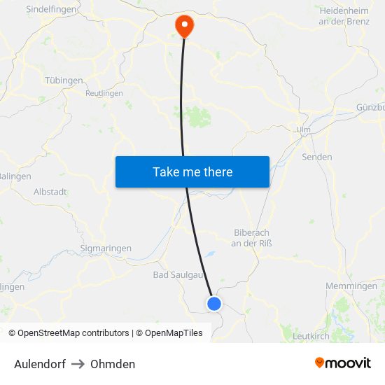 Aulendorf to Ohmden map
