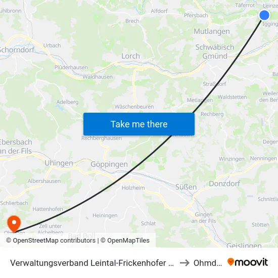 Verwaltungsverband Leintal-Frickenhofer Höhe to Ohmden map