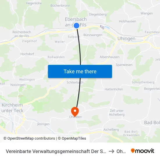 Vereinbarte Verwaltungsgemeinschaft Der Stadt Ebersbach An Der Fils to Ohmden map