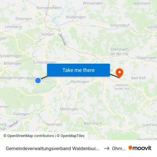 Gemeindeverwaltungsverband Waldenbuch/Steinenbronn to Ohmden map