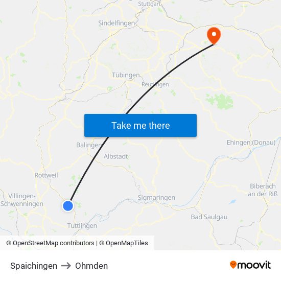 Spaichingen to Ohmden map