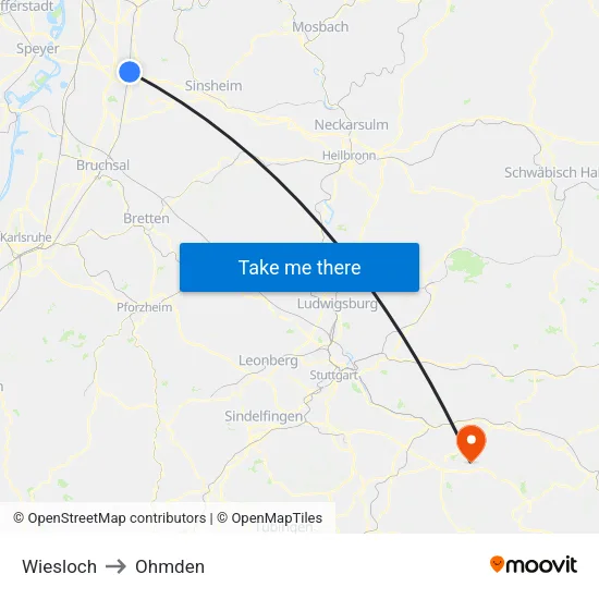 Wiesloch to Ohmden map