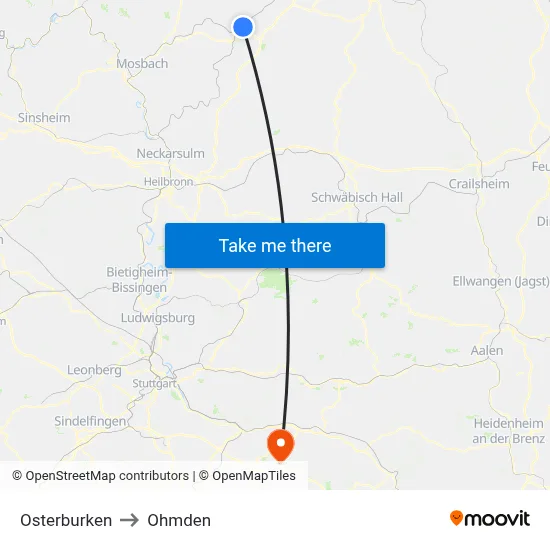 Osterburken to Ohmden map