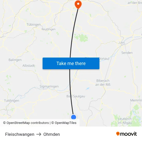 Fleischwangen to Ohmden map