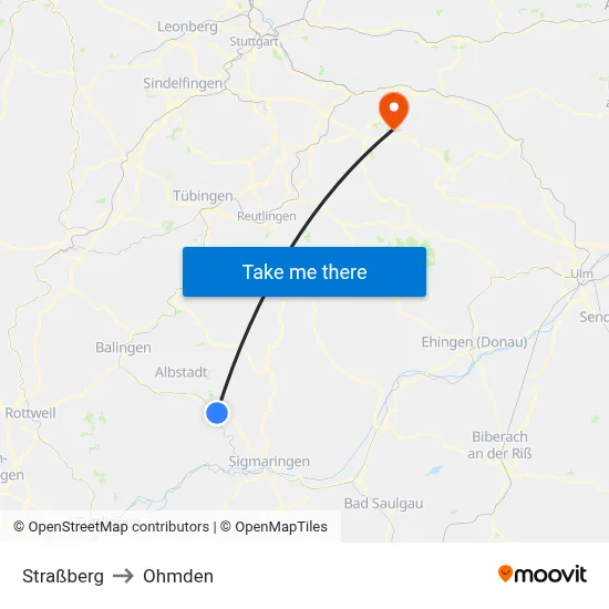 Straßberg to Ohmden map