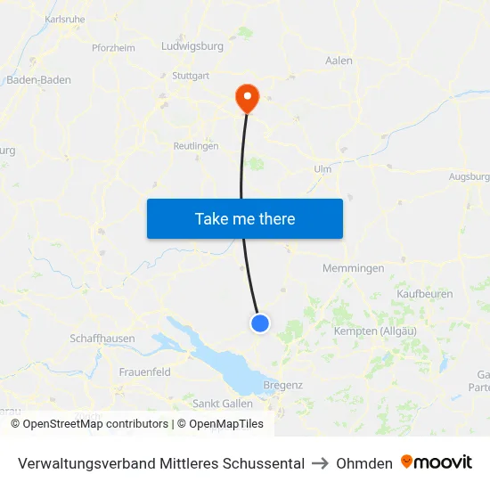 Verwaltungsverband Mittleres Schussental to Ohmden map