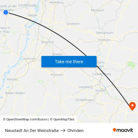 Neustadt An Der Weinstraße to Ohmden map