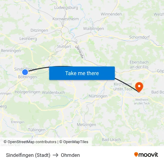 Sindelfingen (Stadt) to Ohmden map
