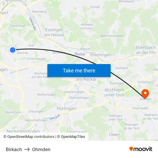 Birkach to Ohmden map