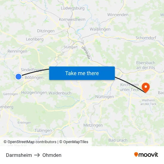 Darmsheim to Ohmden map