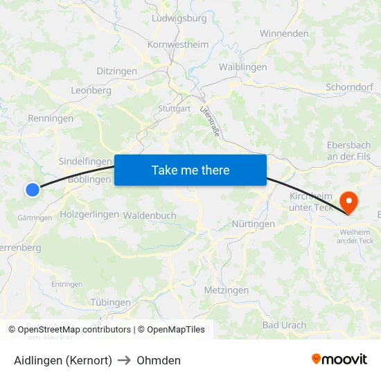 Aidlingen (Kernort) to Ohmden map