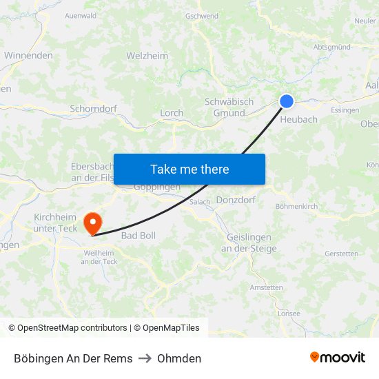 Böbingen An Der Rems to Ohmden map