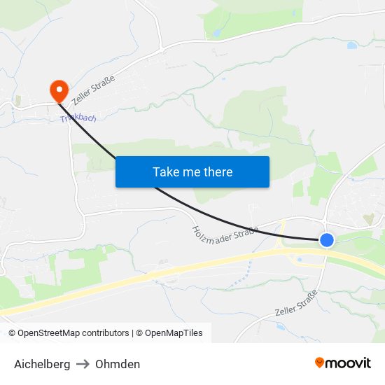 Aichelberg to Ohmden map