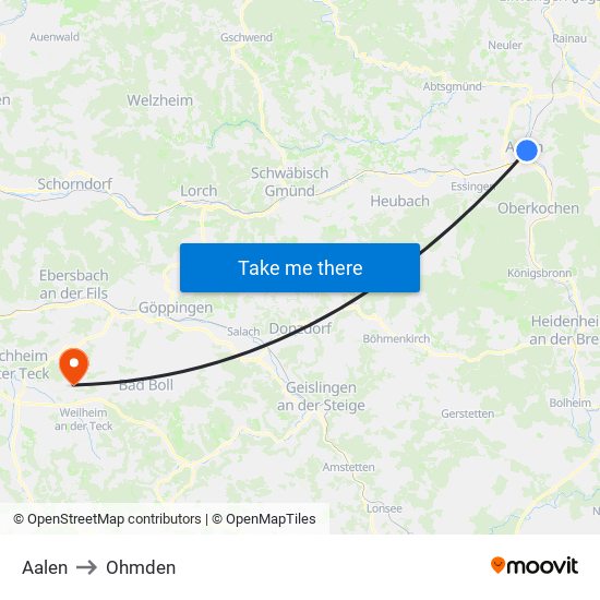 Aalen to Ohmden map