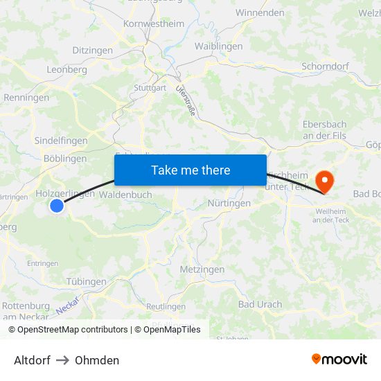 Altdorf to Ohmden map