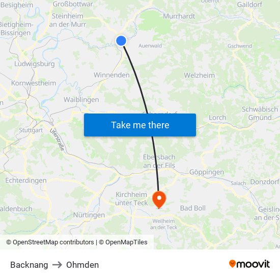 Backnang to Ohmden map