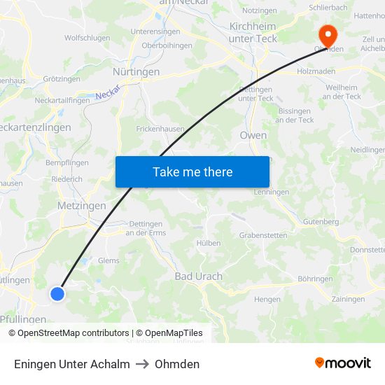 Eningen Unter Achalm to Ohmden map