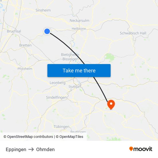 Eppingen to Ohmden map