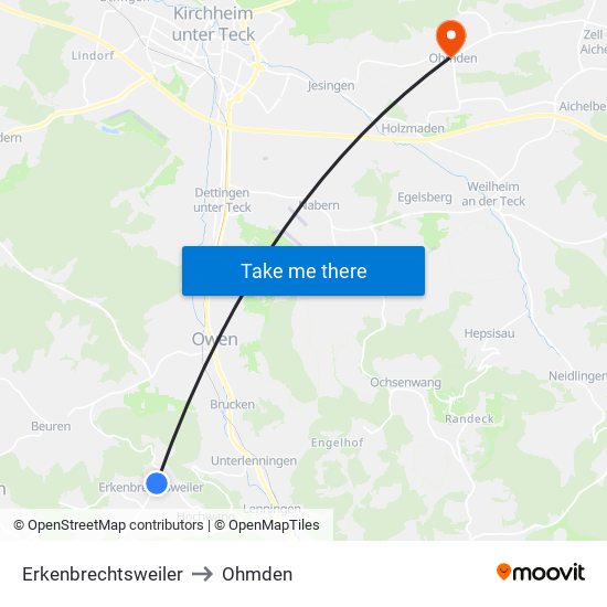 Erkenbrechtsweiler to Ohmden map