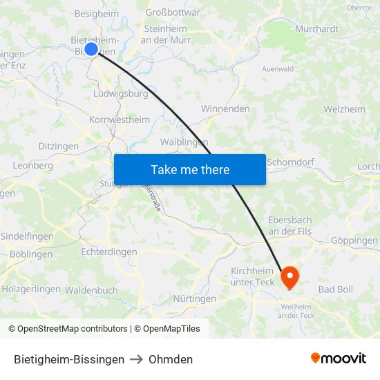 Bietigheim-Bissingen to Ohmden map