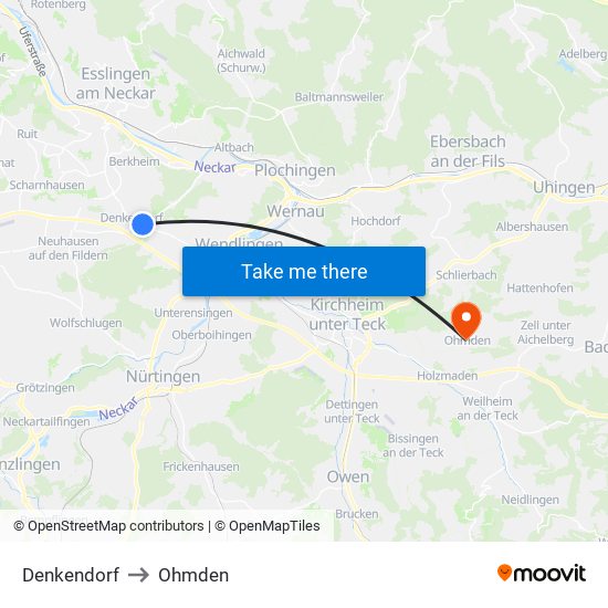 Denkendorf to Ohmden map