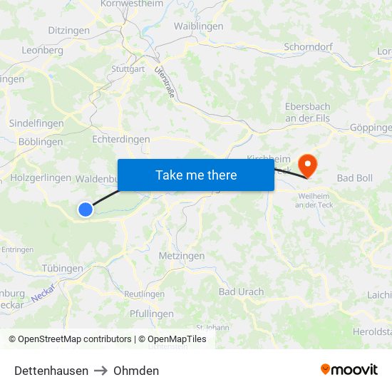 Dettenhausen to Ohmden map