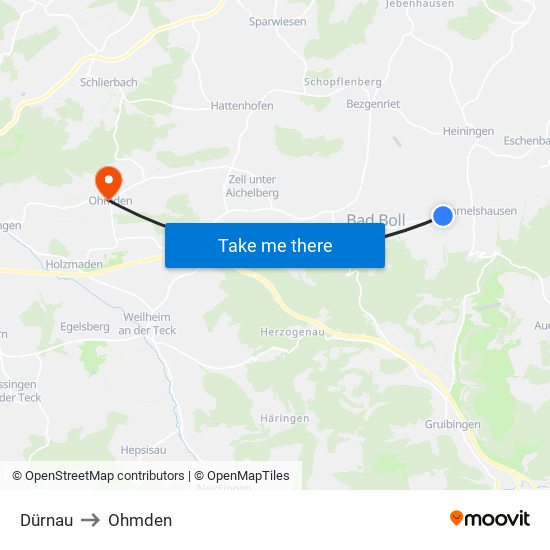 Dürnau to Ohmden map