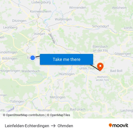 Leinfelden-Echterdingen to Ohmden map