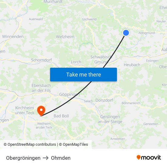 Obergröningen to Ohmden map