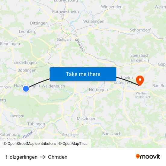 Holzgerlingen to Ohmden map