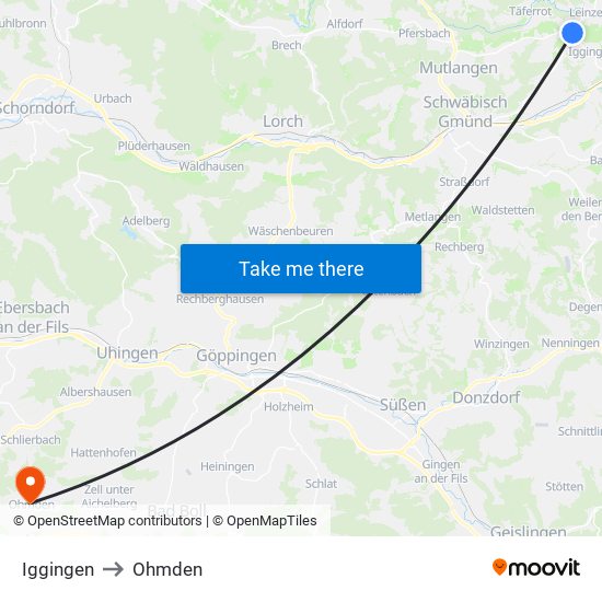 Iggingen to Ohmden map