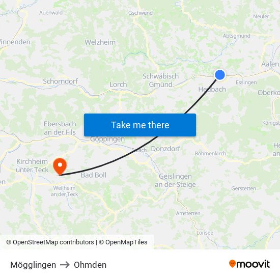 Mögglingen to Ohmden map