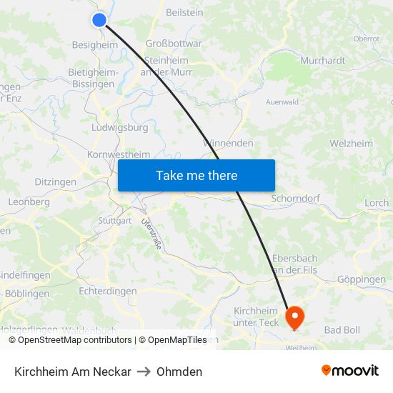 Kirchheim Am Neckar to Ohmden map