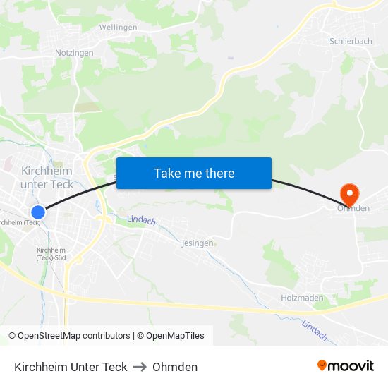 Kirchheim Unter Teck to Ohmden map