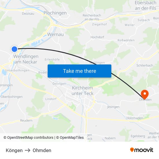 Köngen to Ohmden map
