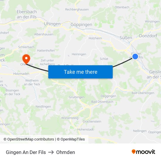 Gingen An Der Fils to Ohmden map