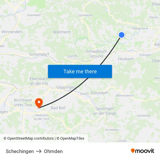 Schechingen to Ohmden map