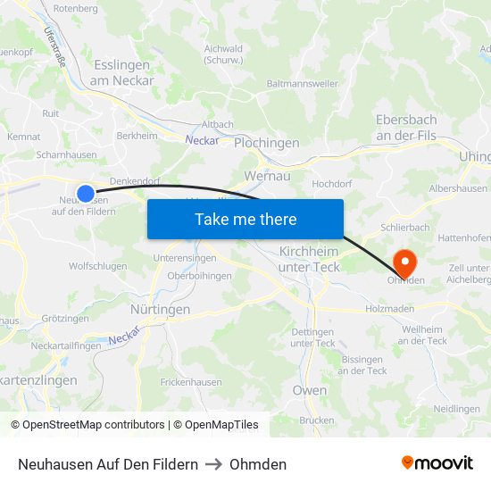 Neuhausen Auf Den Fildern to Ohmden map