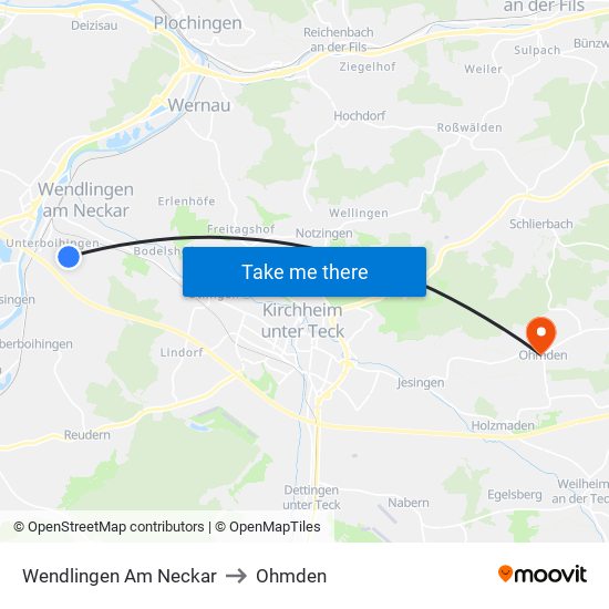Wendlingen Am Neckar to Ohmden map