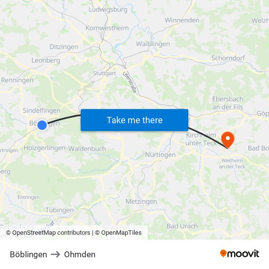 Böblingen to Ohmden map