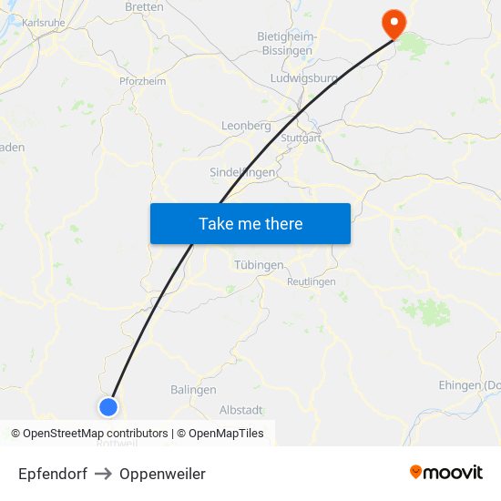 Epfendorf to Oppenweiler map